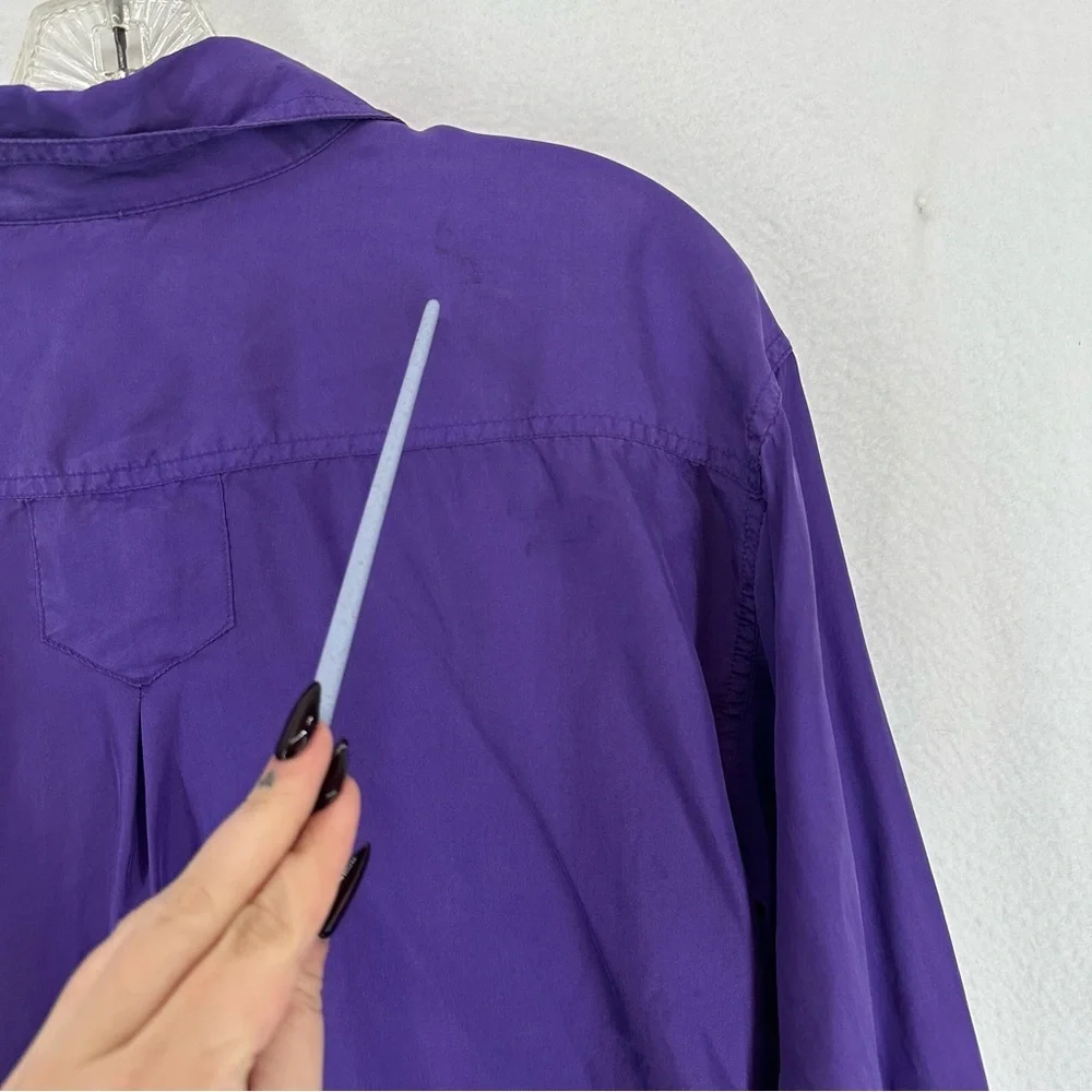 Silence + Noise Button‎ Down Long Sleeve Top 100% Silk Womens Large Purple